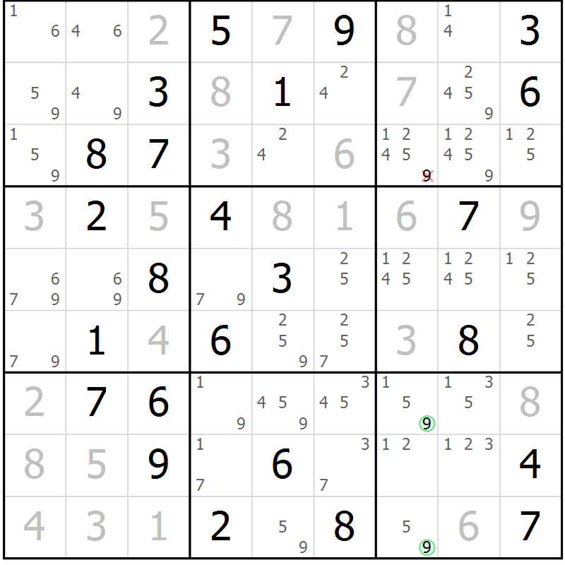 Position des candidats pour la solution de la Gr 67 page 70 du magazine de sudoku Maestro n° 102