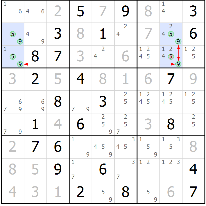 Position des candidats pour la solution de la Gr 67 page 70 du magazine de sudoku Maestro n° 102