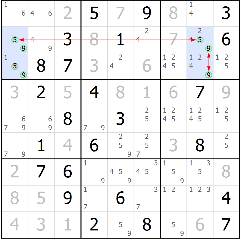 Position des candidats pour la solution de la Gr 67 page 70 du magazine de sudoku Maestro n° 102