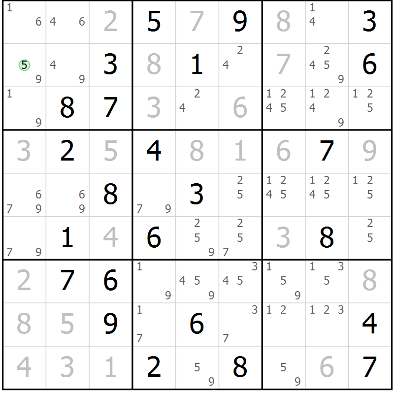 Position des candidats pour la solution de la Gr 67 page 70 du magazine de sudoku Maestro n° 102
