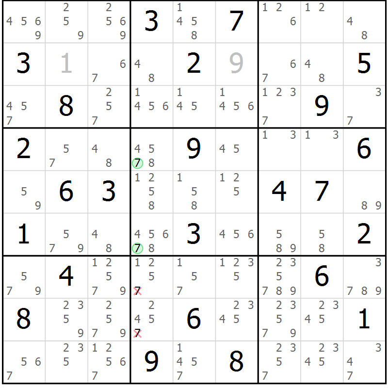 Position des candidats pour la solution de la Gr 68 page 71 du magazine de sudoku Maestro n° 102