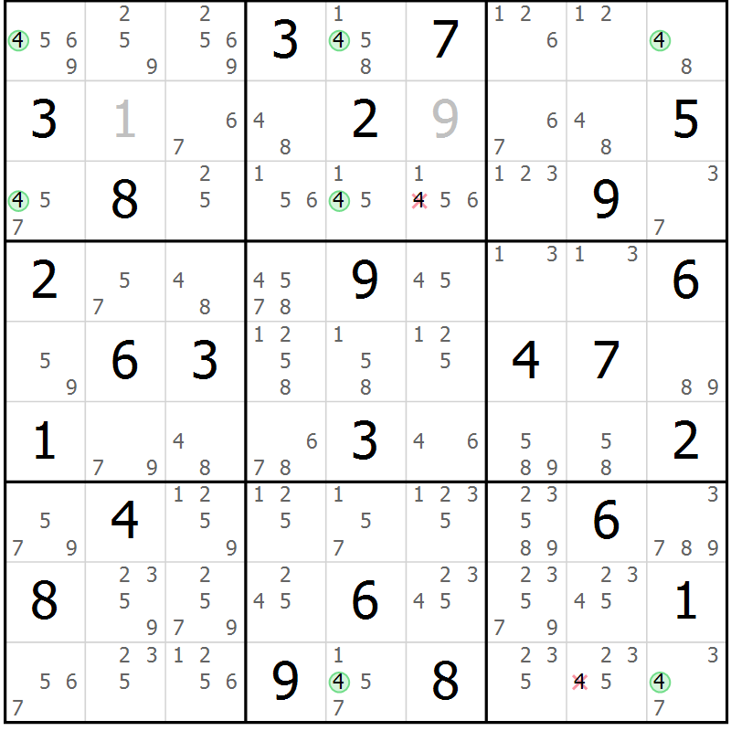 Position des candidats pour la solution de la Gr 68 page 71 du magazine de sudoku Maestro n° 102