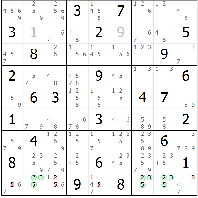 Position des candidats pour la solution de la Gr 68 page 71 du magazine de sudoku Maestro n° 102