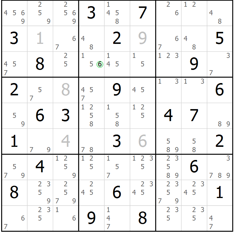 Position des candidats pour la solution de la Gr 68 page 71 du magazine de sudoku Maestro n° 102