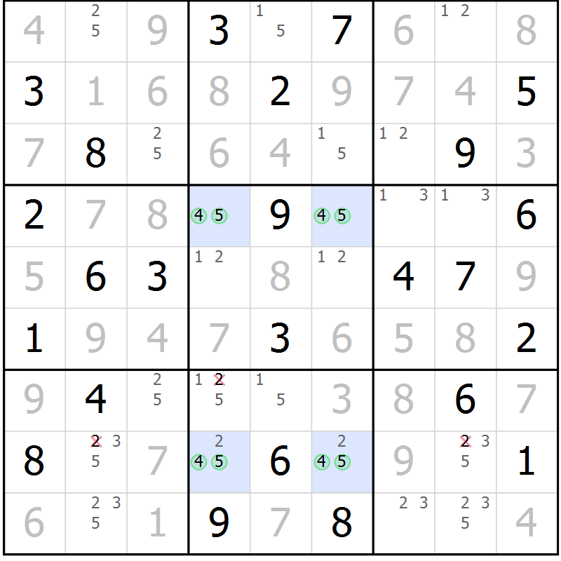 Position des candidats pour la solution de la Gr 68 page 71 du magazine de sudoku Maestro n° 102
