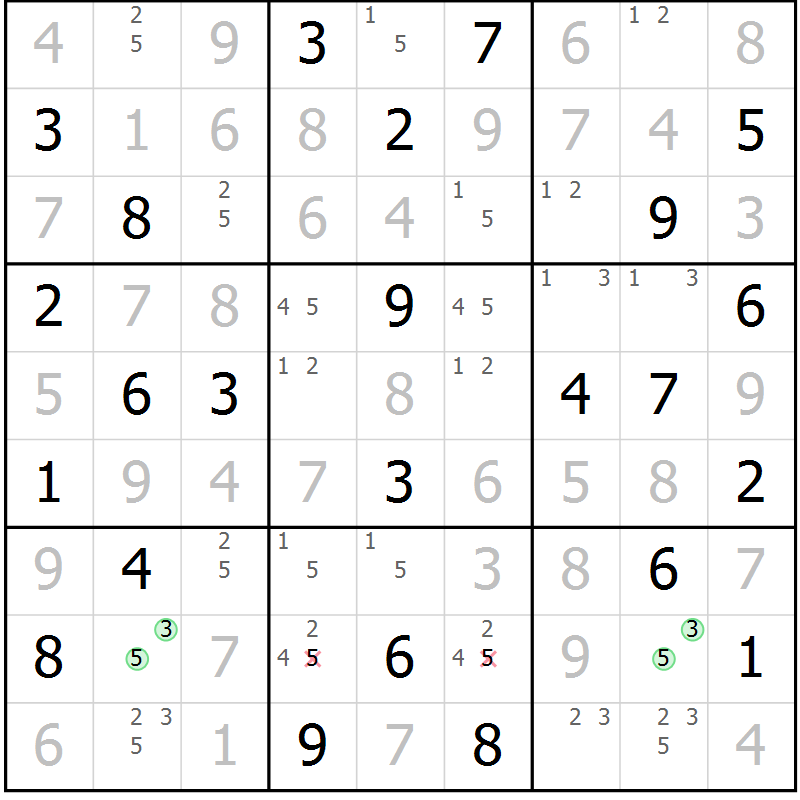 Position des candidats pour la solution de la Gr 68 page 71 du magazine de sudoku Maestro n° 102