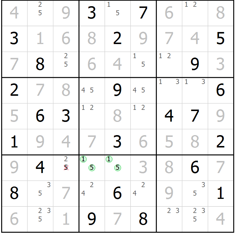Position des candidats pour la solution de la Gr 68 page 71 du magazine de sudoku Maestro n° 102