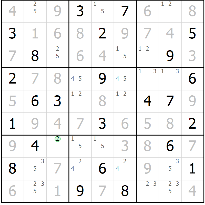 Position des candidats pour la solution de la Gr 68 page 71 du magazine de sudoku Maestro n° 102
