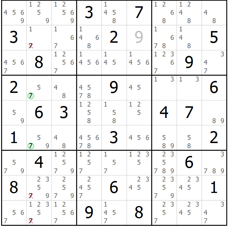 Position des candidats pour la solution de la Gr 68 page 71 du magazine de sudoku Maestro n° 102