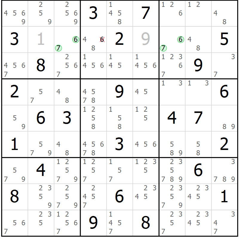 Position des candidats pour la solution de la Gr 68 page 71 du magazine de sudoku Maestro n° 102