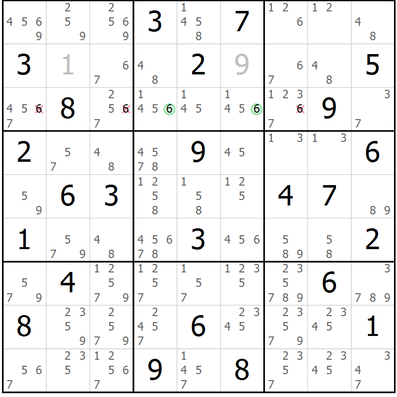 Position des candidats pour la solution de la Gr 68 page 71 du magazine de sudoku Maestro n° 102