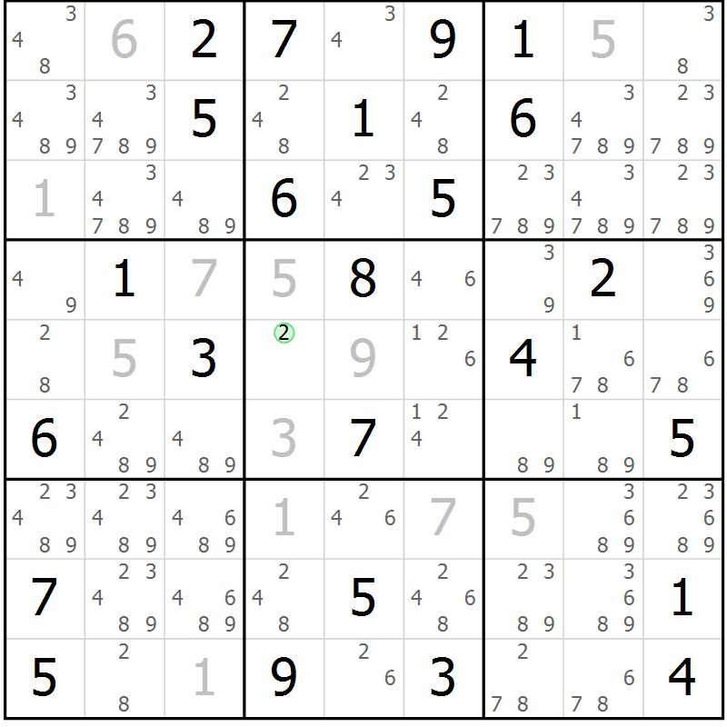 Position des candidats pour la solution de la Gr 69 page 72 du magazine de sudoku Maestro n° 102