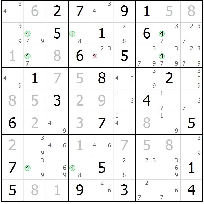 Position des candidats pour la solution de la Gr 69 page 72 du magazine de sudoku Maestro n° 102