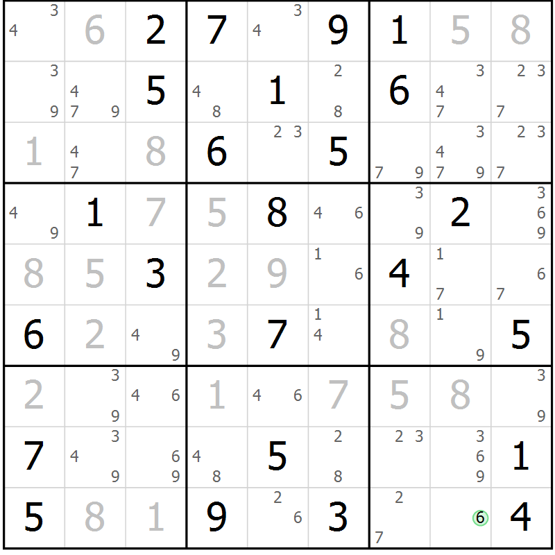 Position des candidats pour la solution de la Gr 69 page 72 du magazine de sudoku Maestro n° 102