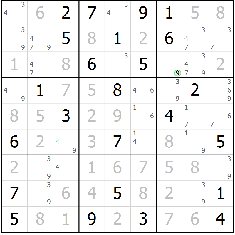 Position des candidats pour la solution de la Gr 69 page 72 du magazine de sudoku Maestro n° 102