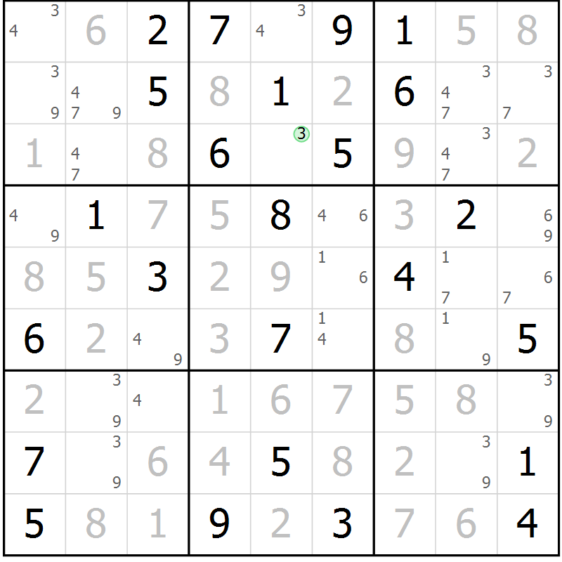 Position des candidats pour la solution de la Gr 69 page 72 du magazine de sudoku Maestro n° 102
