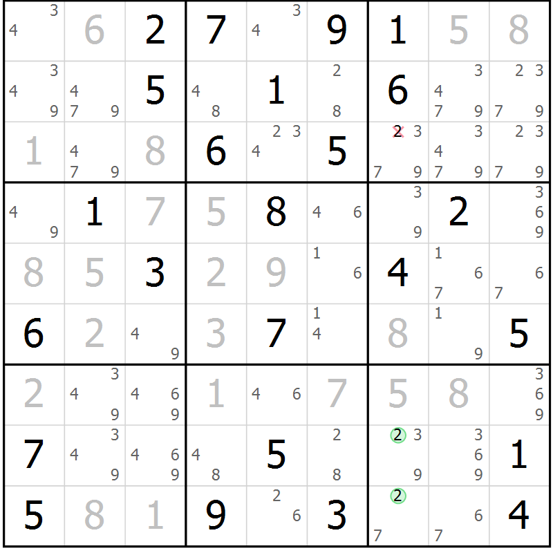 Position des candidats pour la solution de la Gr 69 page 72 du magazine de sudoku Maestro n° 102