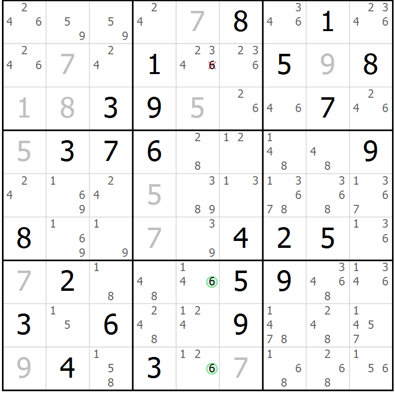 Position des candidats pour la solution de la Gr 7 page 10 du magazine de sudoku Maestro n° 102