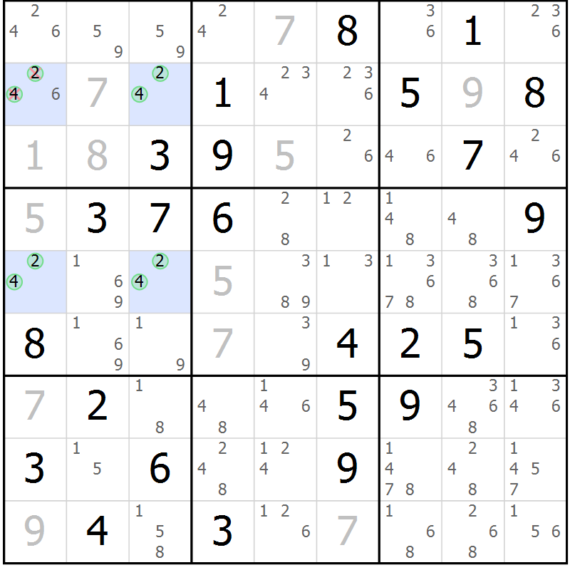 Position des candidats pour la solution de la Gr 7 page 10 du magazine de sudoku Maestro n° 102