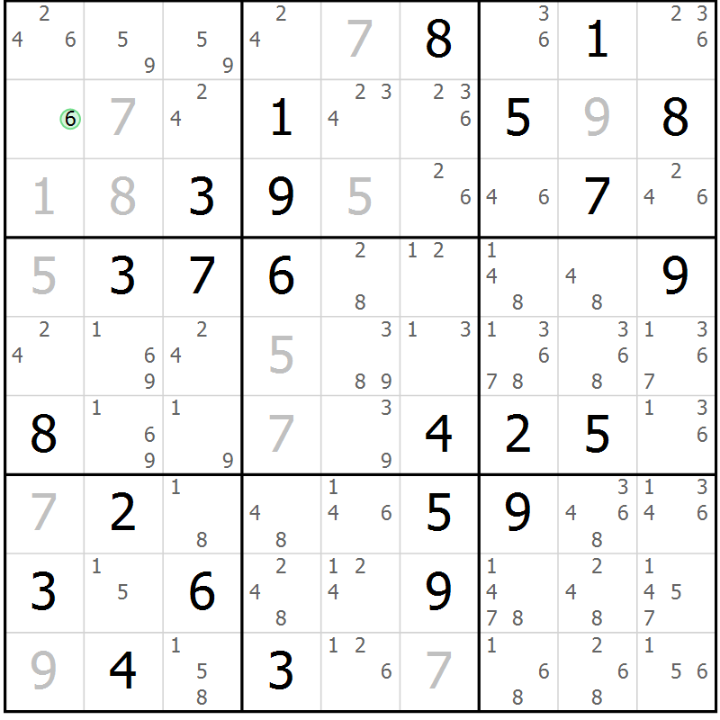 Position des candidats pour la solution de la Gr 7 page 10 du magazine de sudoku Maestro n° 102