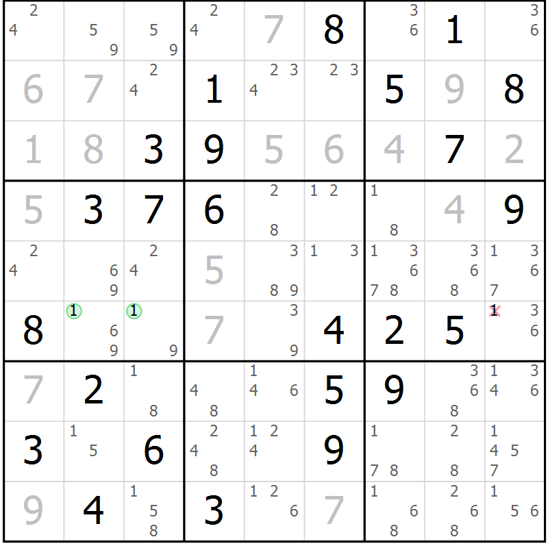 Position des candidats pour la solution de la Gr 7 page 10 du magazine de sudoku Maestro n° 102