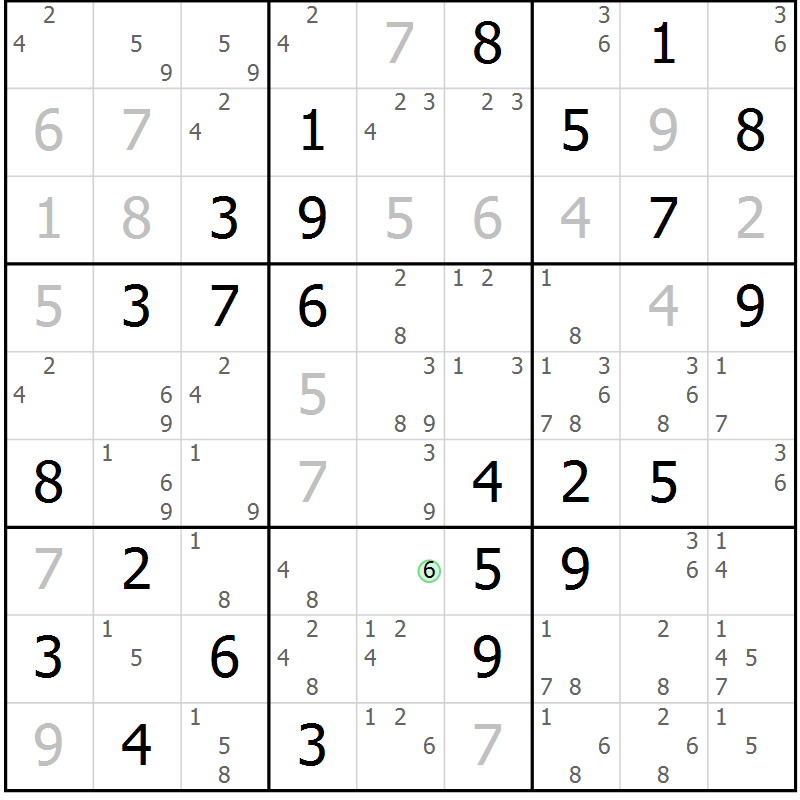 Position des candidats pour la solution de la Gr 7 page 10 du magazine de sudoku Maestro n° 102