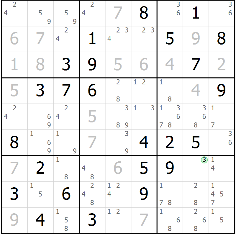 Position des candidats pour la solution de la Gr 7 page 10 du magazine de sudoku Maestro n° 102