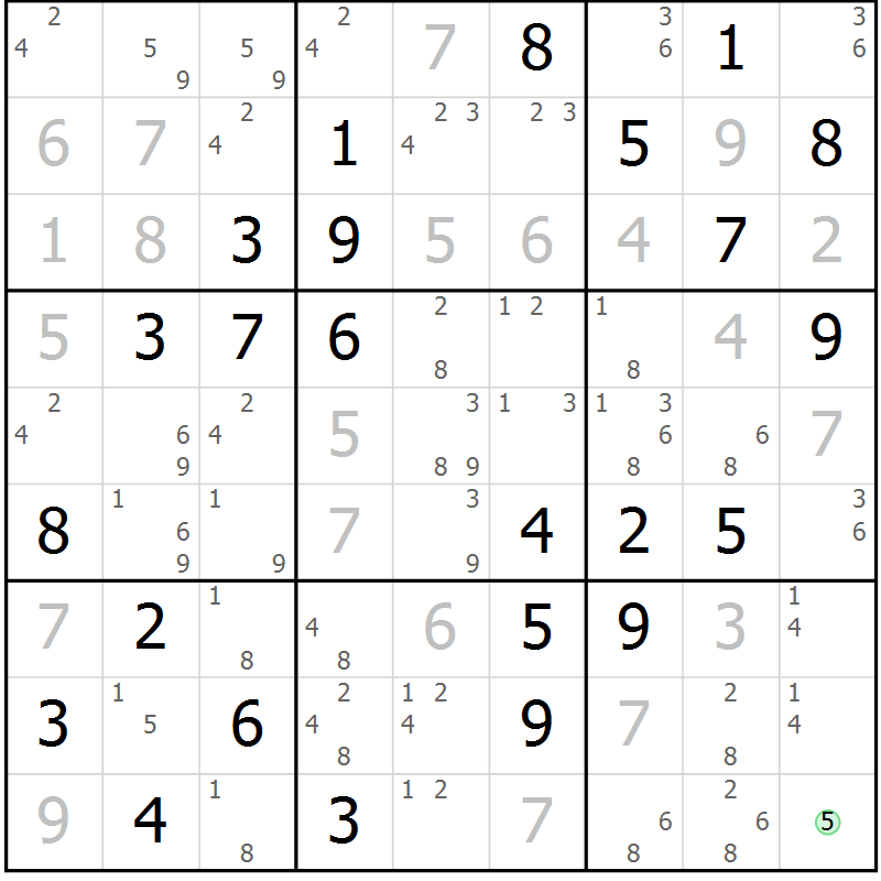 Position des candidats pour la solution de la Gr 7 page 10 du magazine de sudoku Maestro n° 102