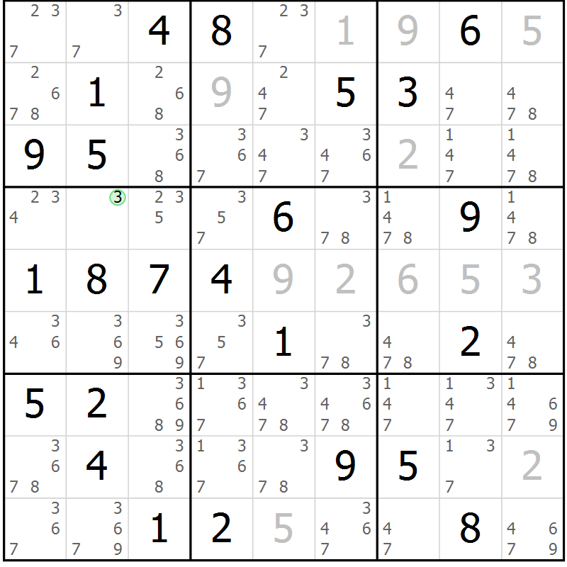 Position des candidats pour la solution de la Gr 70 page 73 du magazine de sudoku Maestro n° 102