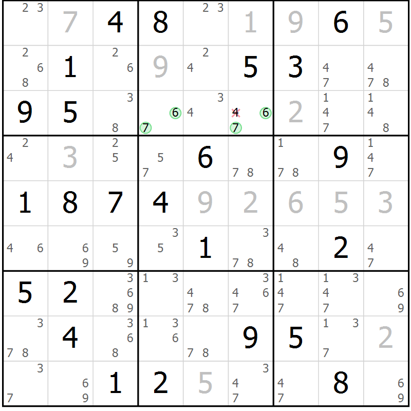 Position des candidats pour la solution de la Gr 70 page 73 du magazine de sudoku Maestro n° 102