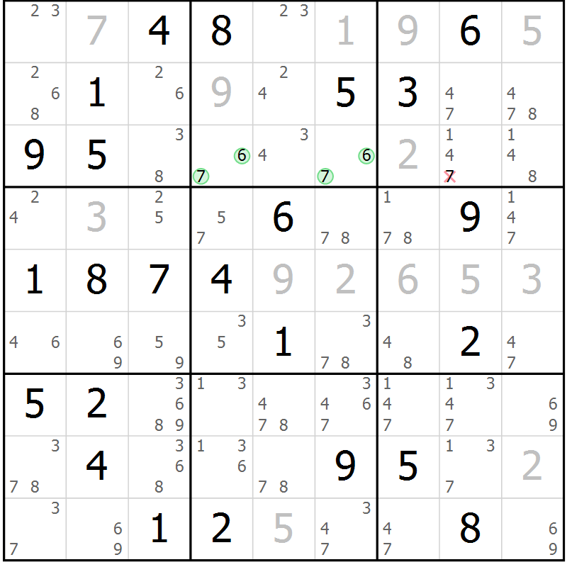 Position des candidats pour la solution de la Gr 70 page 73 du magazine de sudoku Maestro n° 102