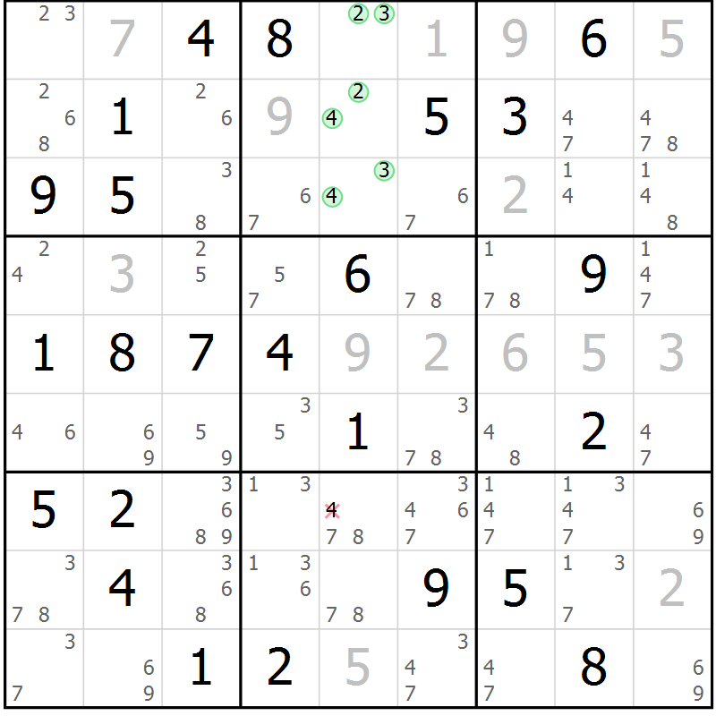 Position des candidats pour la solution de la Gr 70 page 73 du magazine de sudoku Maestro n° 102