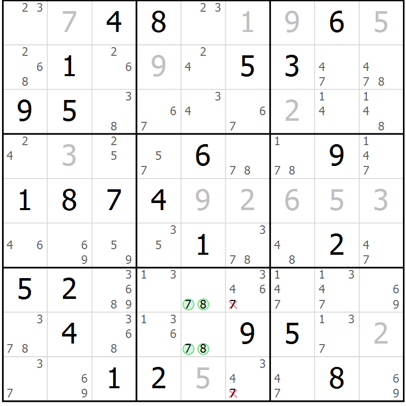 Position des candidats pour la solution de la Gr 70 page 73 du magazine de sudoku Maestro n° 102