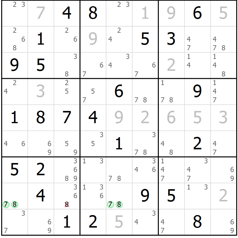 Position des candidats pour la solution de la Gr 70 page 73 du magazine de sudoku Maestro n° 102