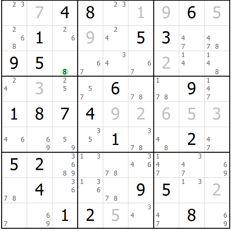Position des candidats pour la solution de la Gr 70 page 73 du magazine de sudoku Maestro n° 102