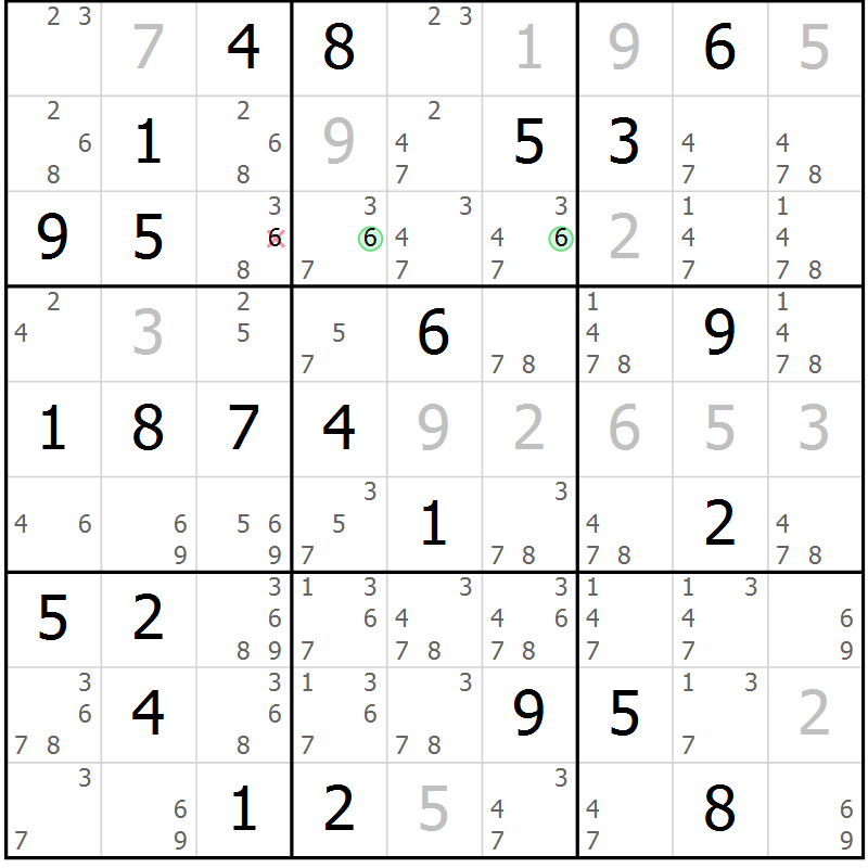 Position des candidats pour la solution de la Gr 70 page 73 du magazine de sudoku Maestro n° 102