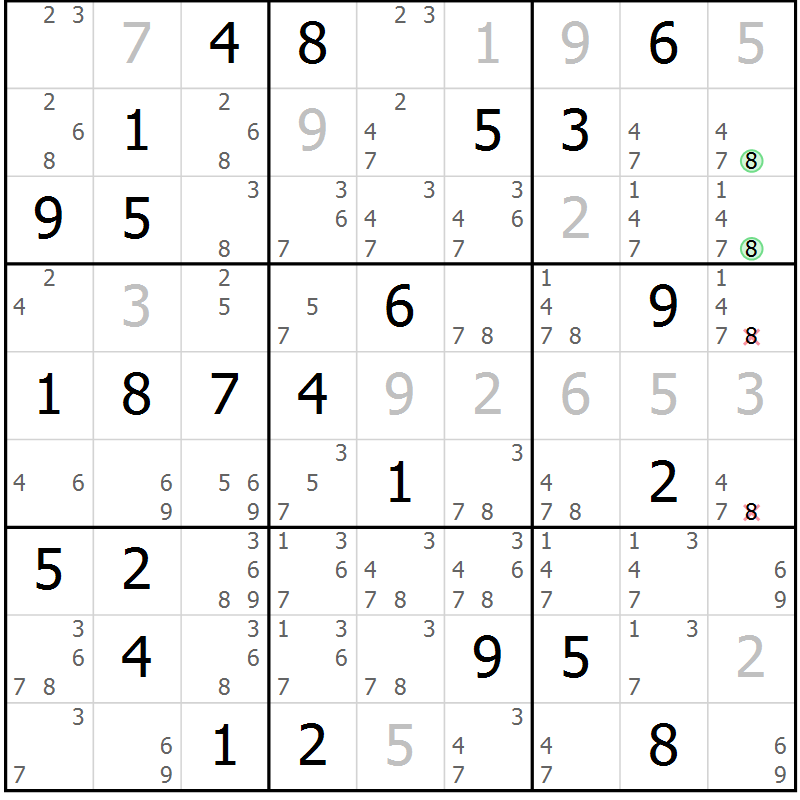Position des candidats pour la solution de la Gr 70 page 73 du magazine de sudoku Maestro n° 102