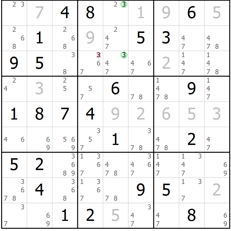 Position des candidats pour la solution de la Gr 70 page 73 du magazine de sudoku Maestro n° 102