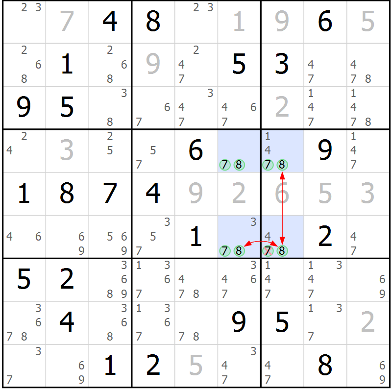 Position des candidats pour la solution de la Gr 70 page 73 du magazine de sudoku Maestro n° 102