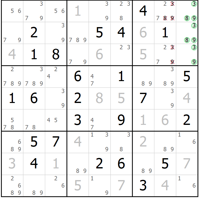 Position des candidats pour la solution de la Gr 71 page 74 du magazine de sudoku Maestro n° 102