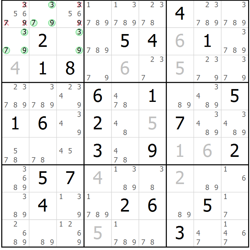 Position des candidats pour la solution de la Gr 71 page 74 du magazine de sudoku Maestro n° 102