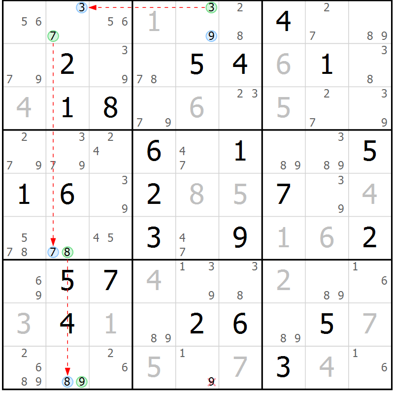 Position des candidats pour la solution de la Gr 71 page 74 du magazine de sudoku Maestro n° 102
