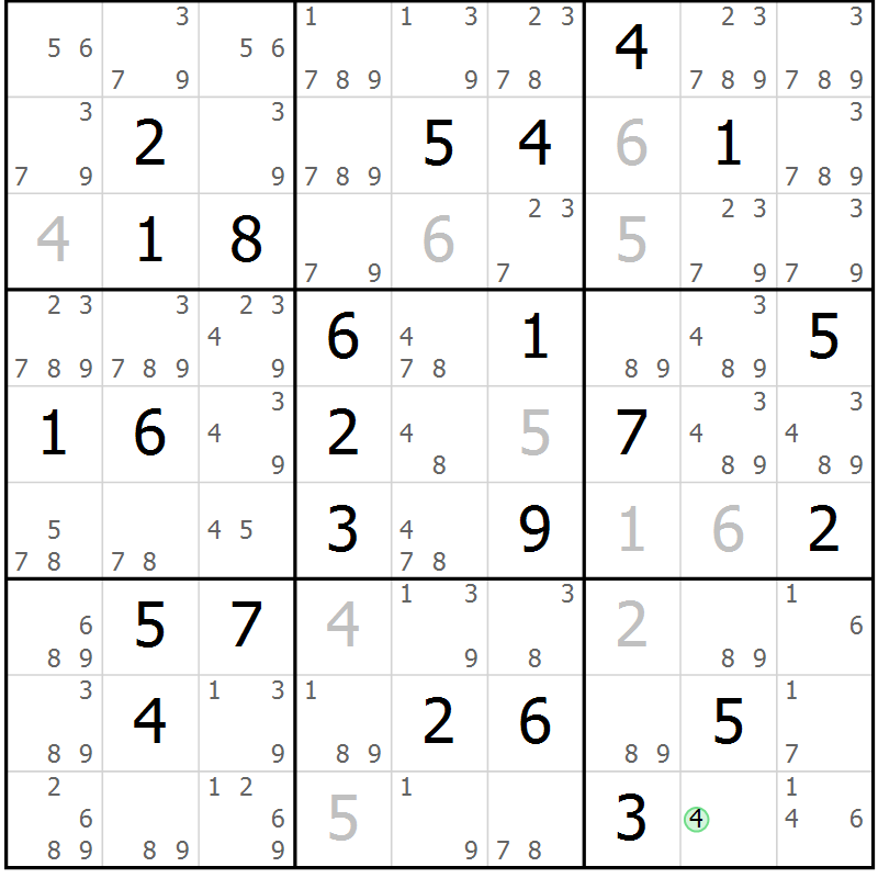 Position des candidats pour la solution de la Gr 71 page 74 du magazine de sudoku Maestro n° 102