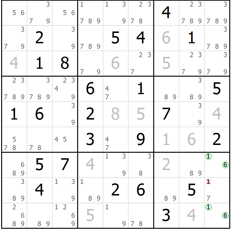 Position des candidats pour la solution de la Gr 71 page 74 du magazine de sudoku Maestro n° 102