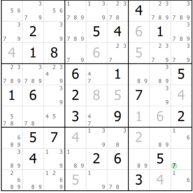 Position des candidats pour la solution de la Gr 71 page 74 du magazine de sudoku Maestro n° 102