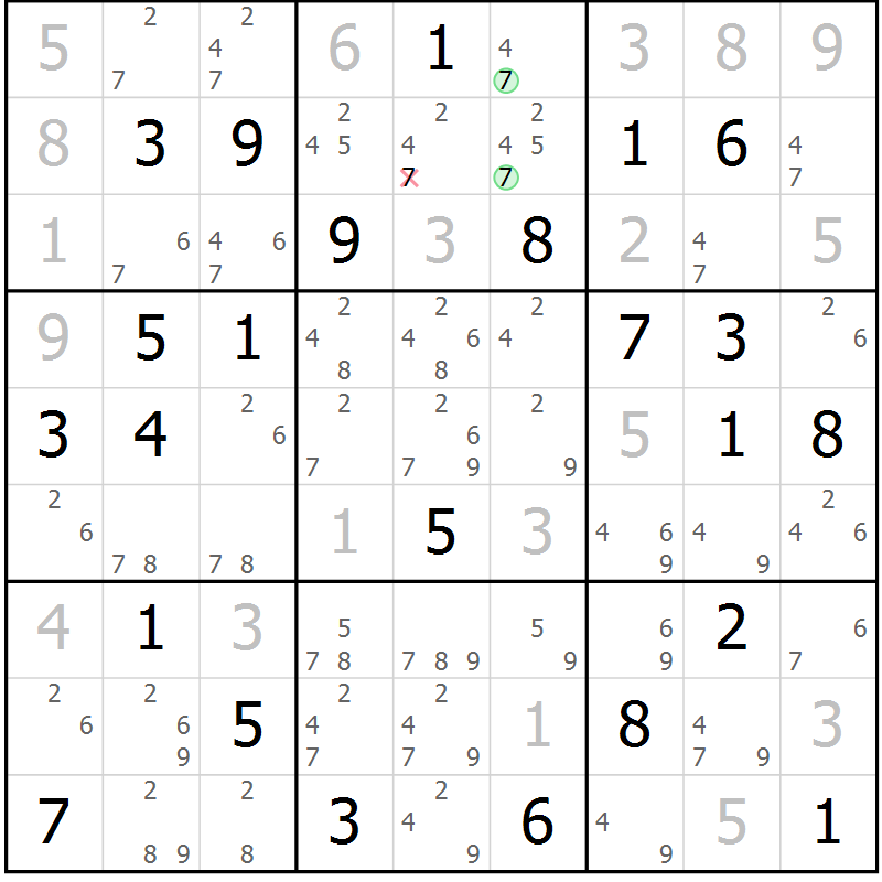 Position des candidats pour la solution de la Gr 72 page 75 du magazine de sudoku Maestro n° 102