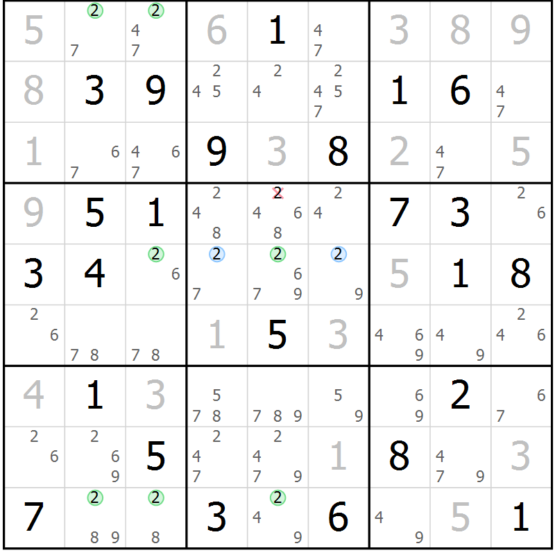 Position des candidats pour la solution de la Gr 72 page 75 du magazine de sudoku Maestro n° 102