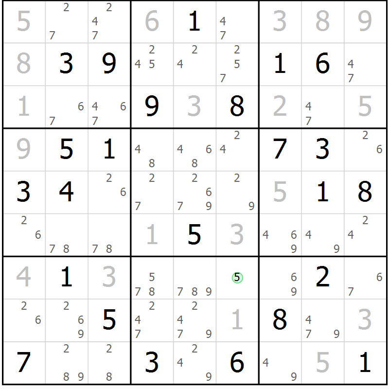 Position des candidats pour la solution de la Gr 72 page 75 du magazine de sudoku Maestro n° 102