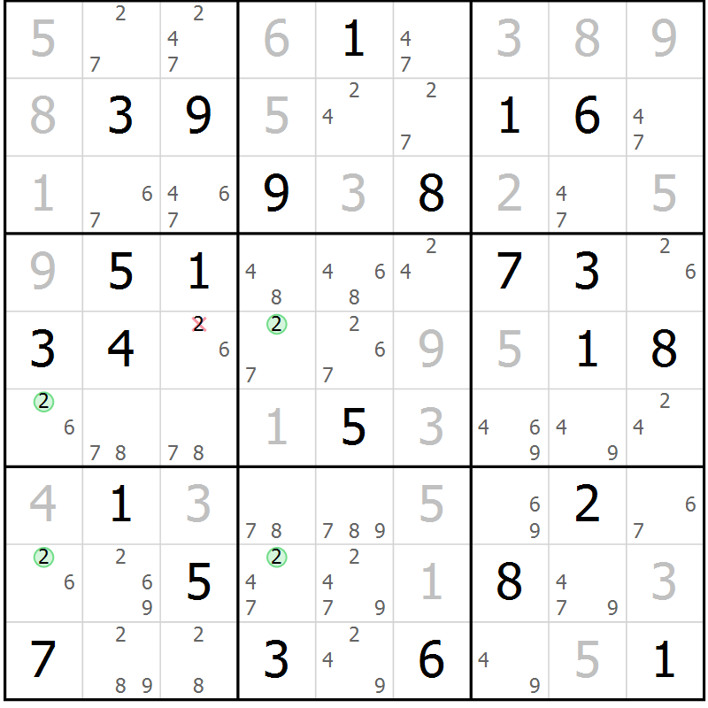 Position des candidats pour la solution de la Gr 72 page 75 du magazine de sudoku Maestro n° 102
