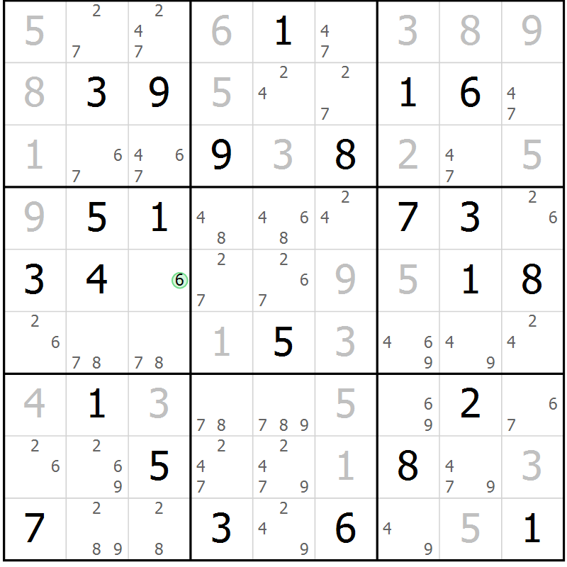 Position des candidats pour la solution de la Gr 72 page 75 du magazine de sudoku Maestro n° 102